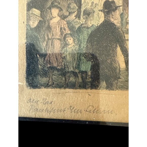 Vintage Etching Frankfurt Germanys Mainfest Scene August 2 Signed Artist Unknown - Picture 2 of 6